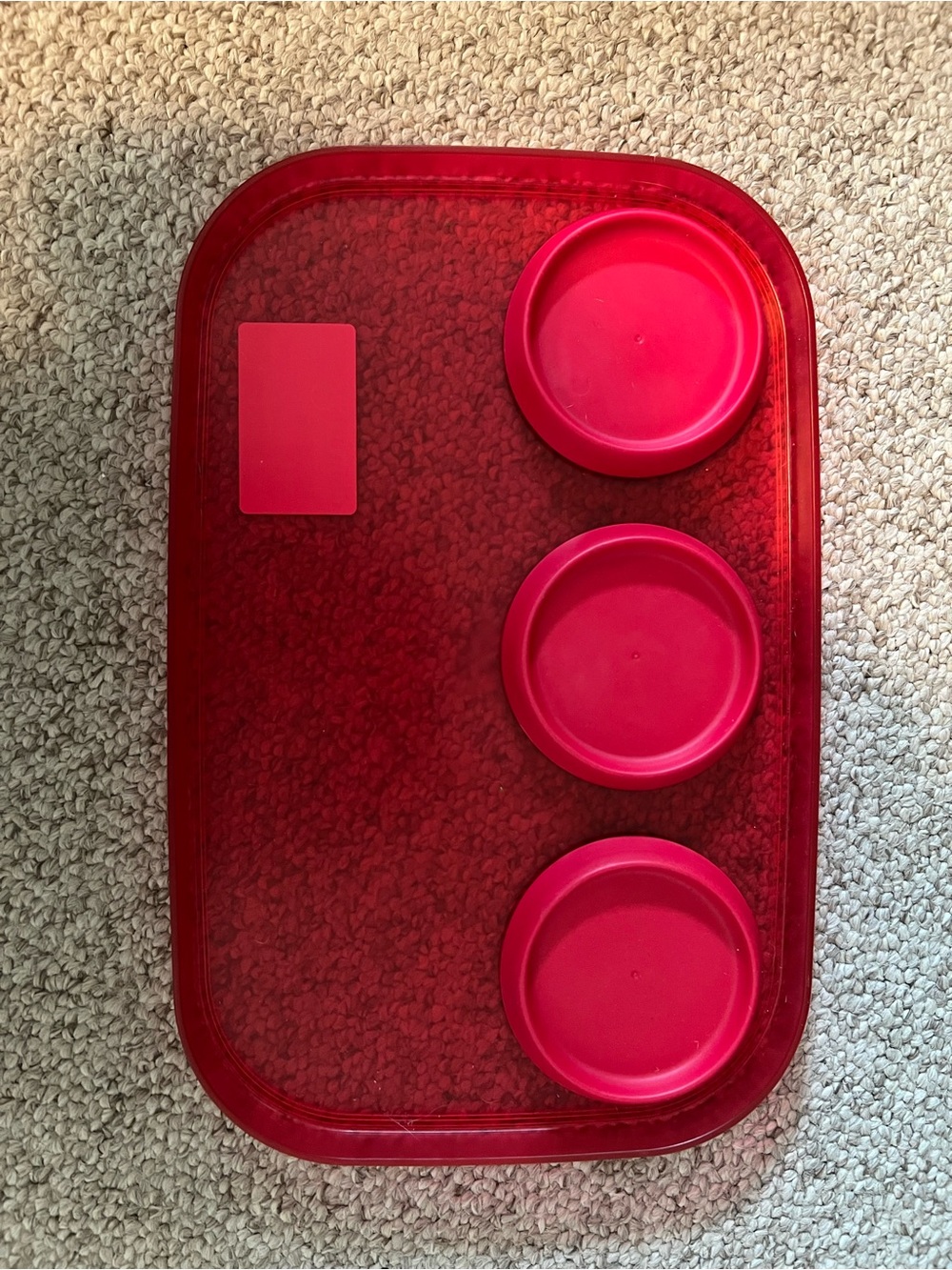 Red Plastic Serving Tray with Three Spots for Dips